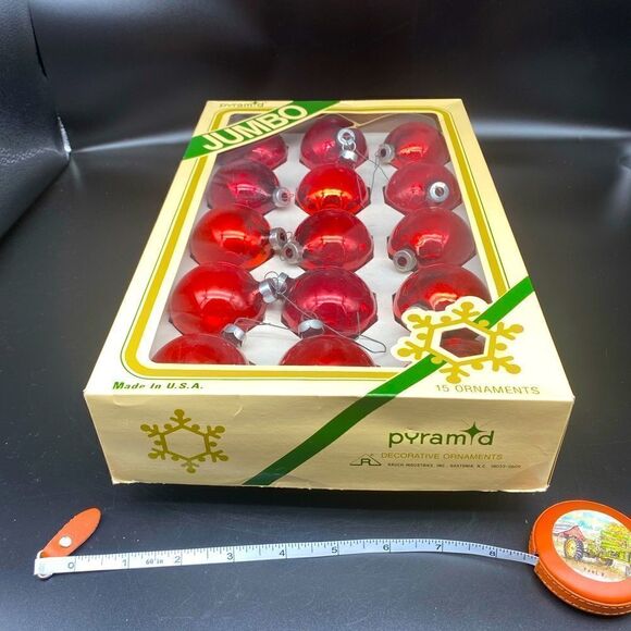 Pyramid jumbo glass vintage Christmas tree ornaments in a box of 15 - Picture 2 of 10